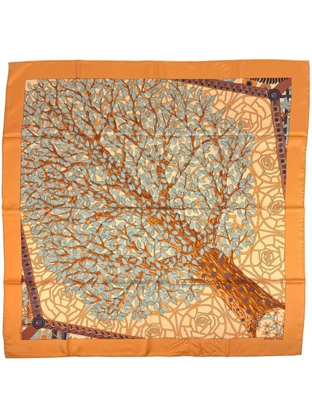 Hermes Carre 90 Axis Mundi Center of the World Scarf Silk Orange Multicolor